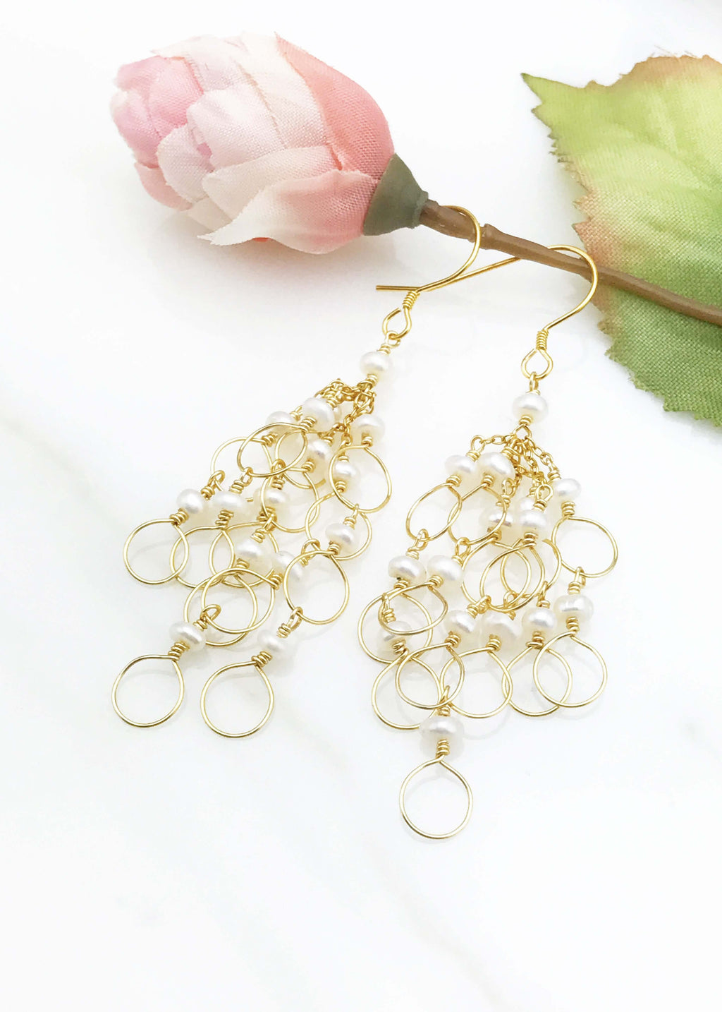 PARKEN JEWELRY Pearl Gold Chain Loop Earrings — side view
