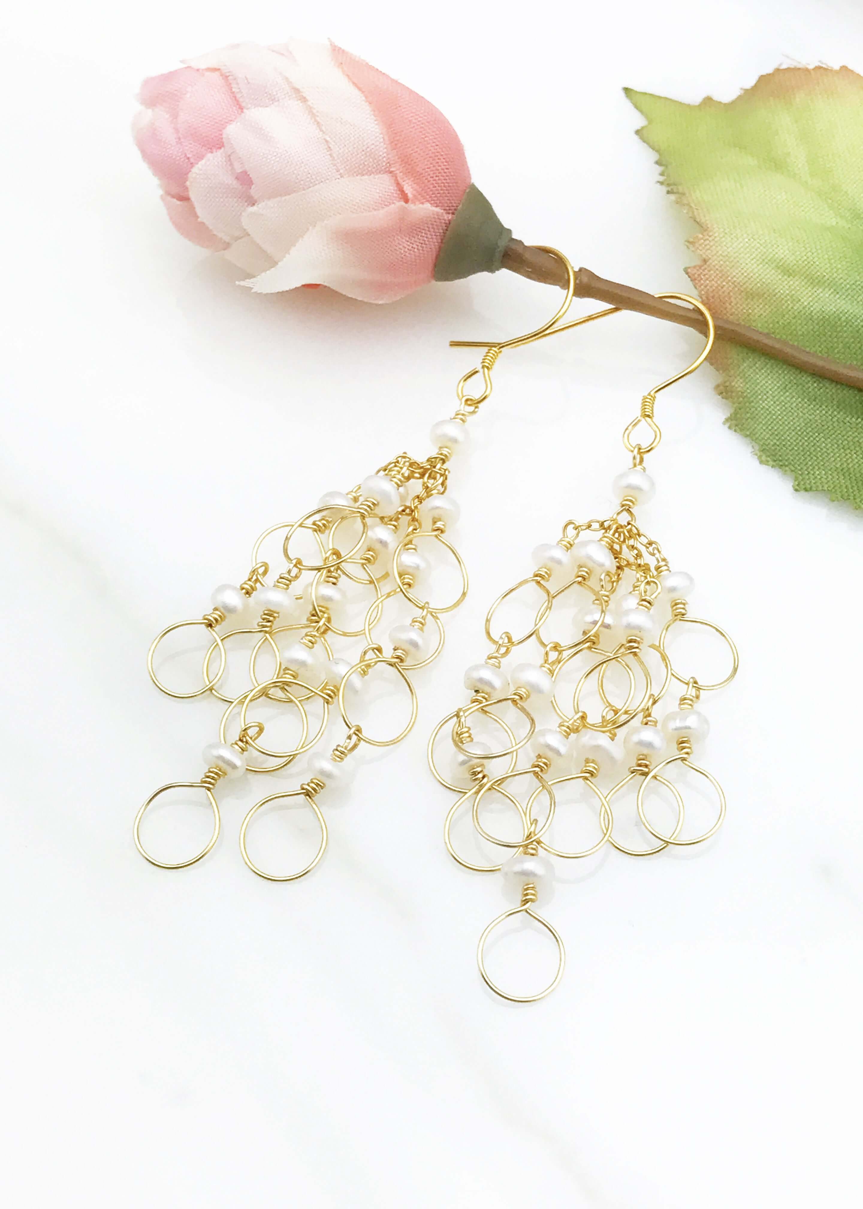 PARKEN JEWELRY Pearl Gold Chain Loop Earrings — side view