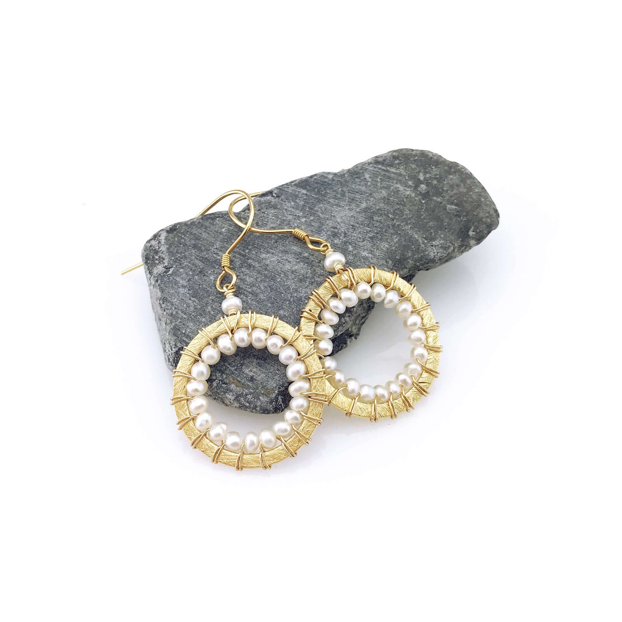 PARKEN JEWELRY Pearl Mini Halo Earrings — detail close-up