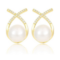 SORI STYLE Elegant Gold Plated Pearl Stud Cross Earrings — main product shot