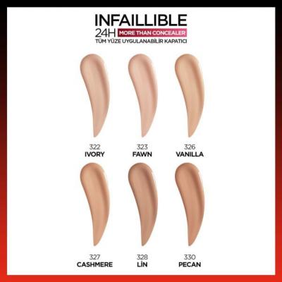 Loreal Paris Infaillible More Than Concealer - 323 Fawn, Long-Lasting High Coverage Makeup for Dark Circles and Uneven Skin Tone