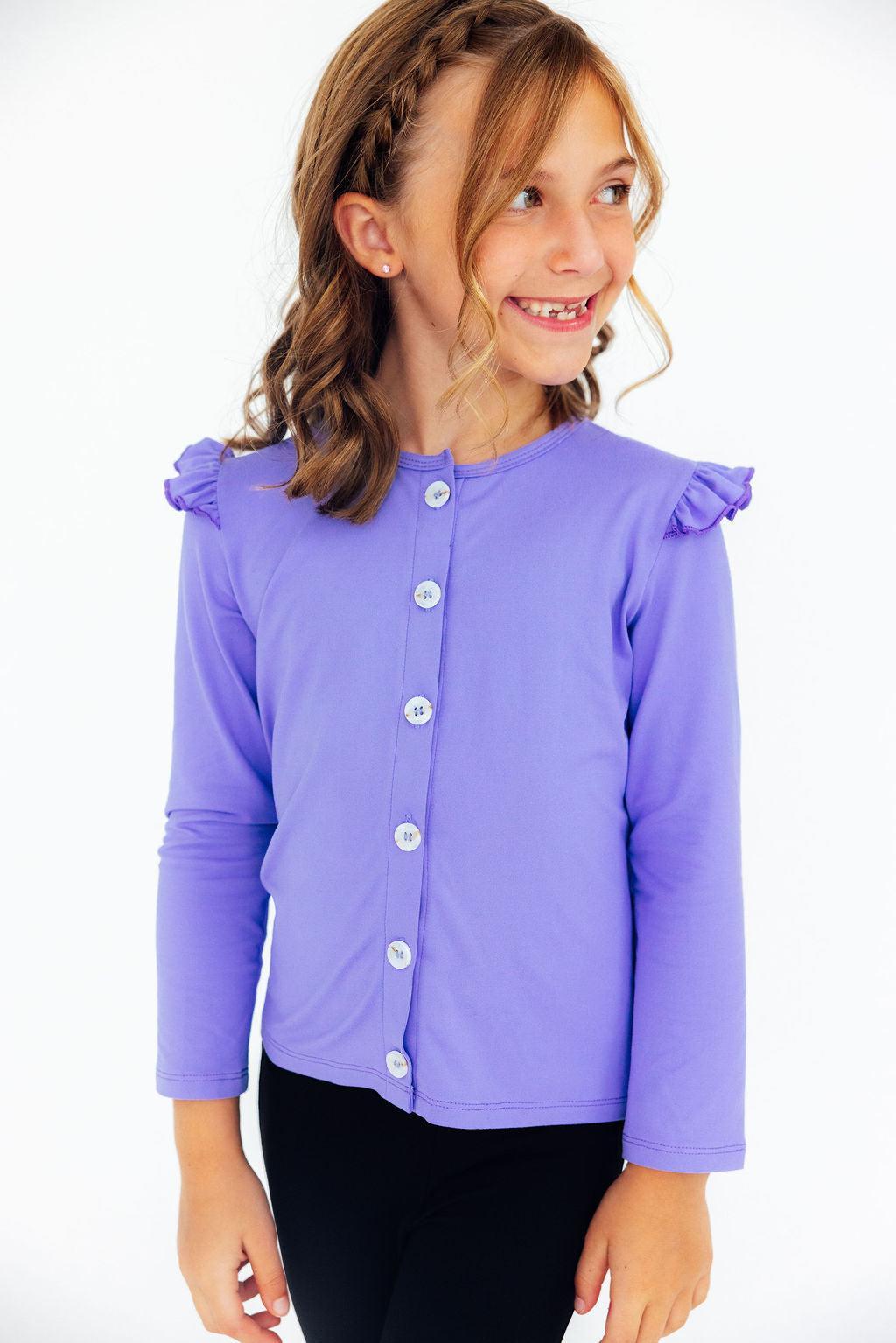 Mila & Rose ® Periwinkle Ruffle Cardigan — lifestyle context