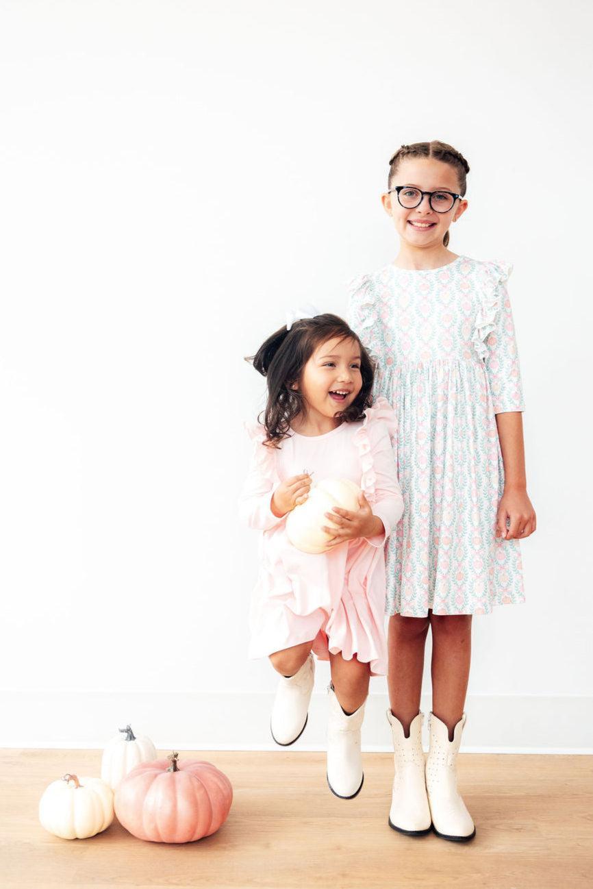 Mila & Rose ® Petal Pink L/S Ruffle Twirl Dress — detail close-up