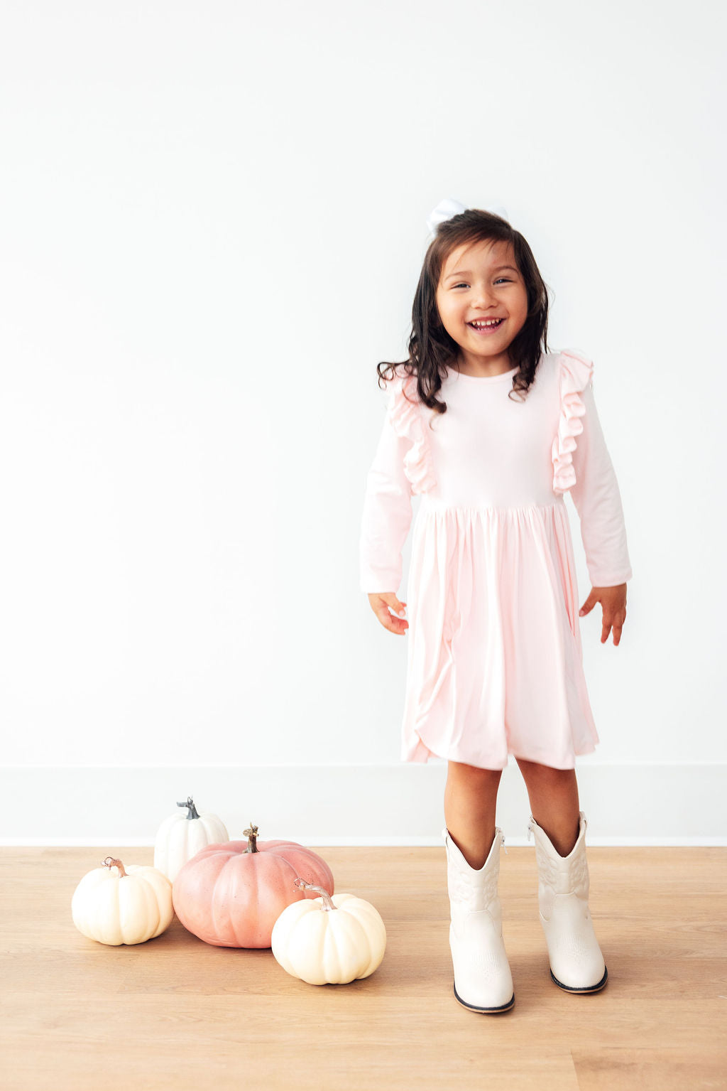 Mila & Rose ® Petal Pink L/S Ruffle Twirl Dress — lifestyle context