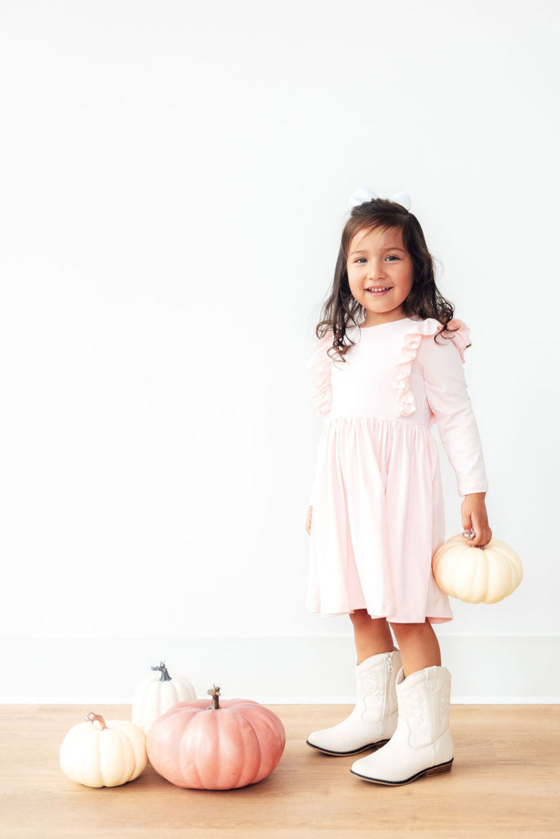 Mila & Rose ® Petal Pink L/S Ruffle Twirl Dress — main product shot