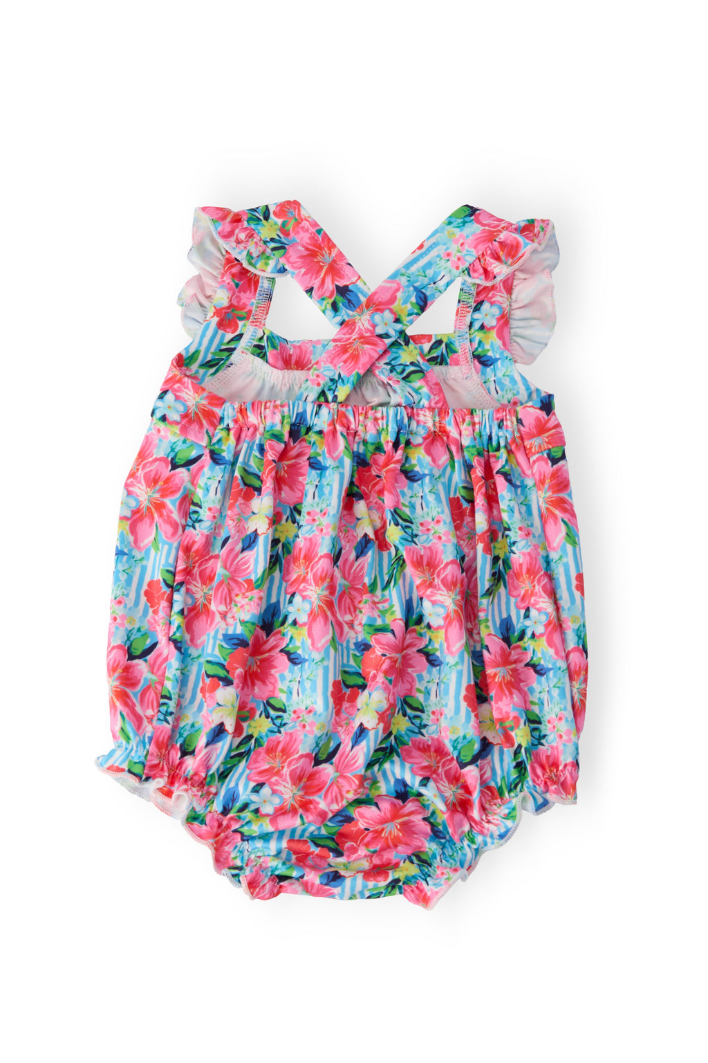 Mila & Rose ® Petals in Paradise Ruffle Cross Back Romper — detail close-up