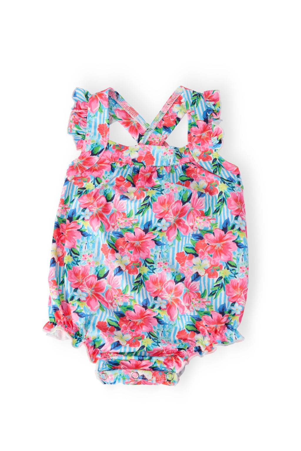 Mila & Rose ® Petals in Paradise Ruffle Cross Back Romper — main product shot