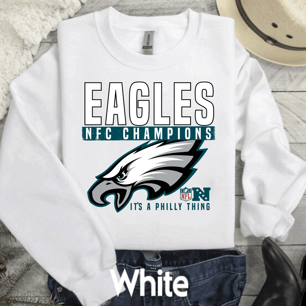 A Blessed Texas Mess Boutique NFC Championships Philadelphia Football Sweatshirt, Philly T-shirt, Trending… — construction detail