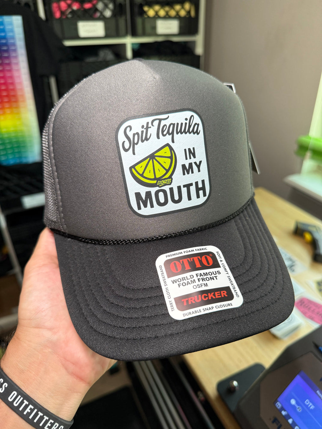 Luckless Outfitters Spit Tequila in My Mouth Trucker Hat — side view