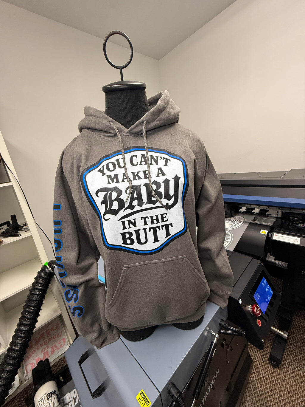 Luckless Outfitters You Cant Make A Baby In The Butt Hoodie — in-use photo