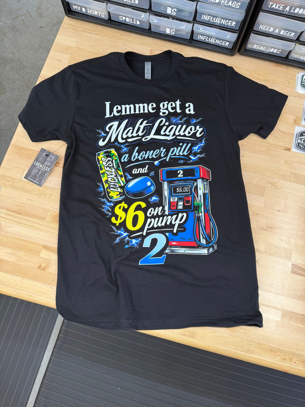 Luckless Outfitters Six on Pump 2 Tee — lifestyle context