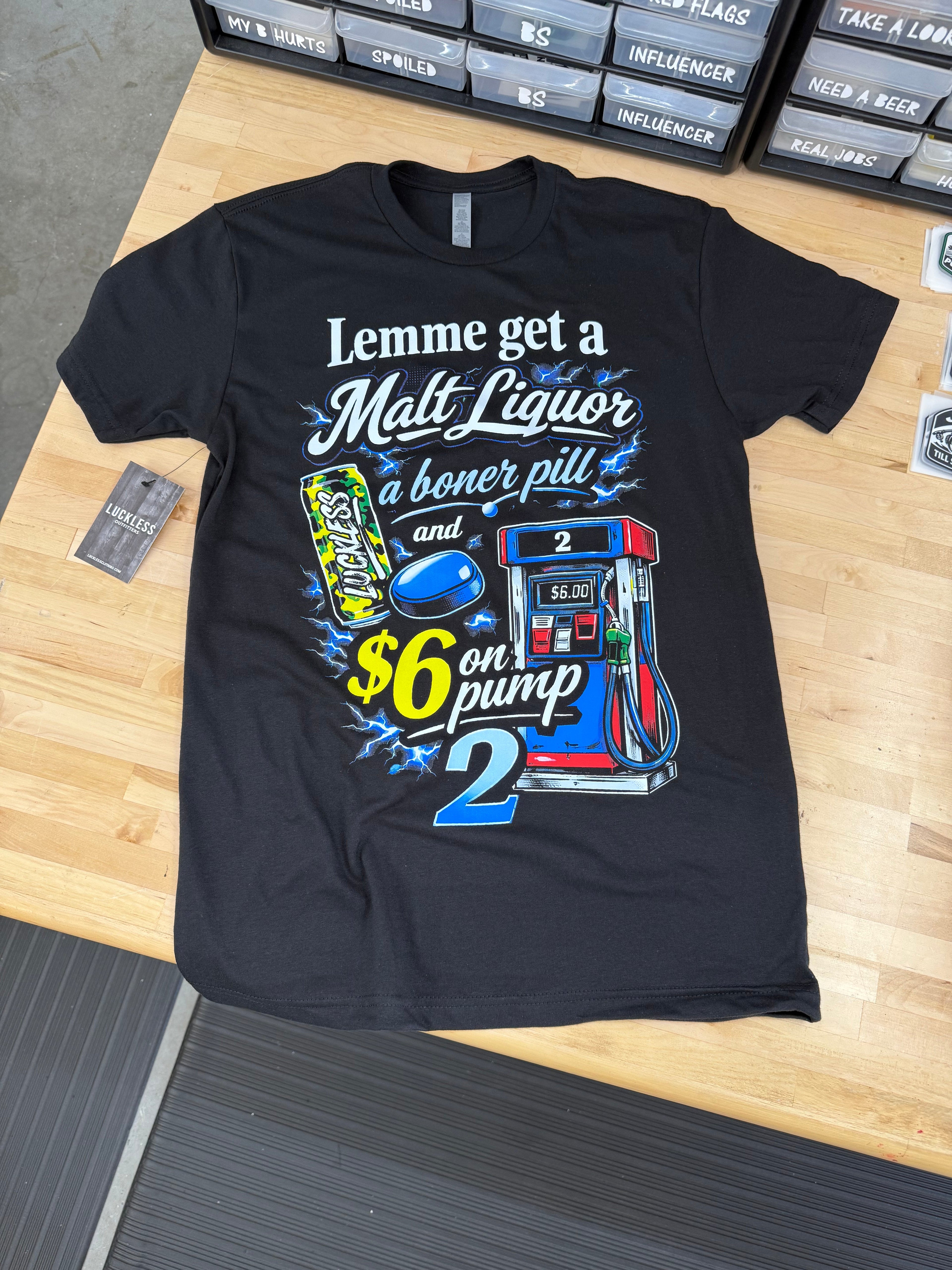 Luckless Outfitters Six on Pump 2 Tee — lifestyle context