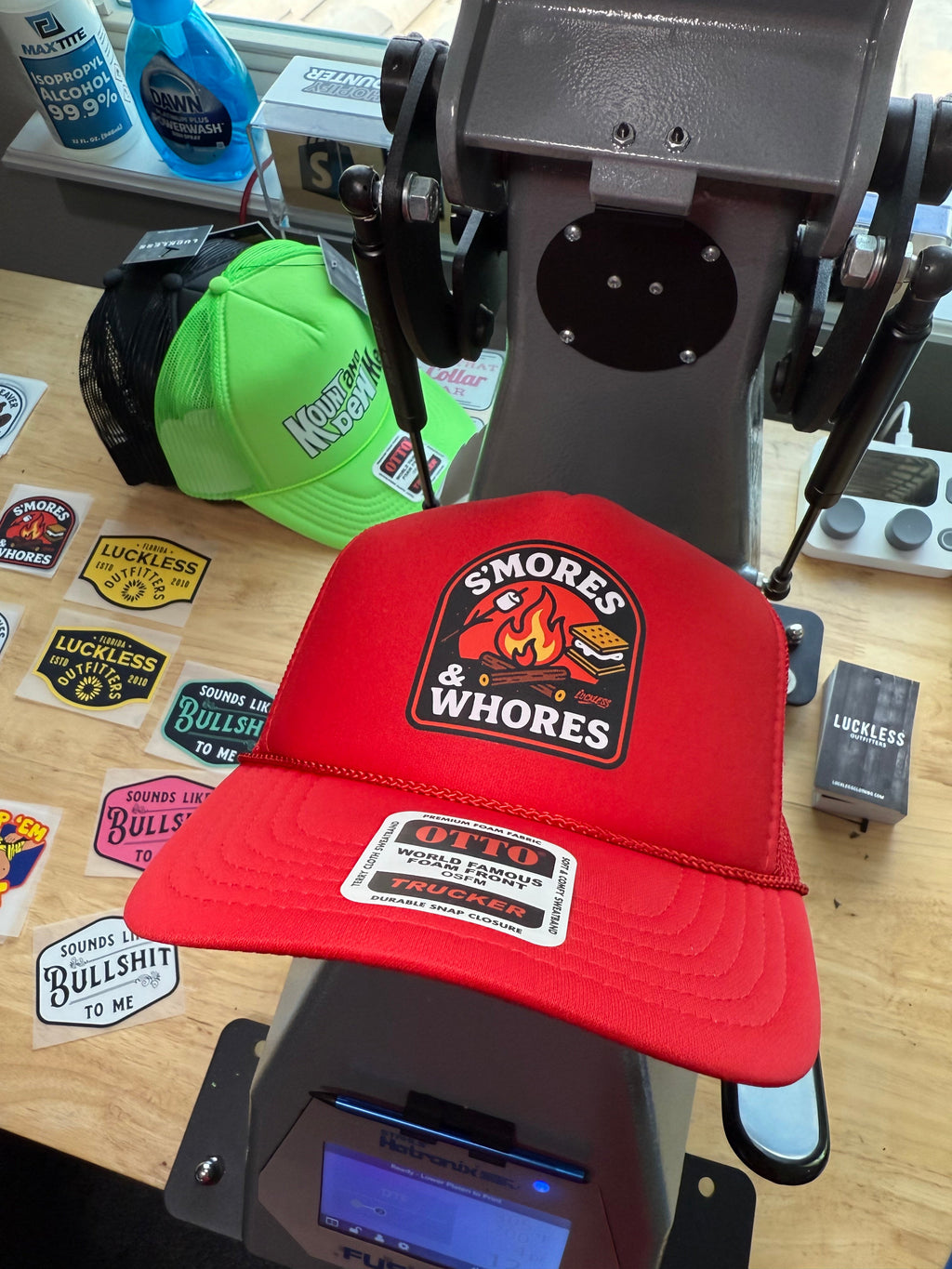 Luckless Outfitters S'mores & Whores Trucker Hat — comparison shot