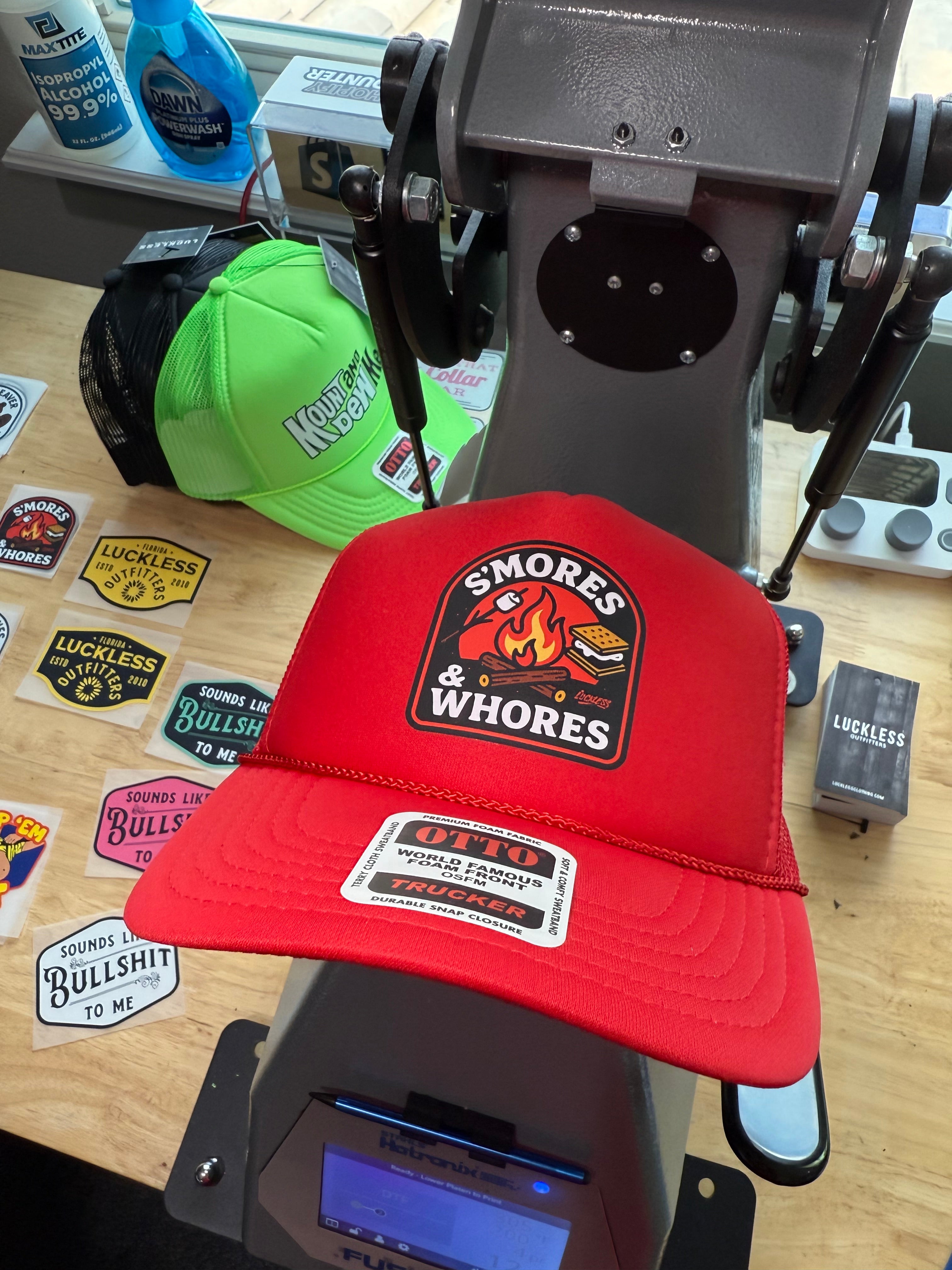 Luckless Outfitters S'mores & Whores Trucker Hat — comparison shot
