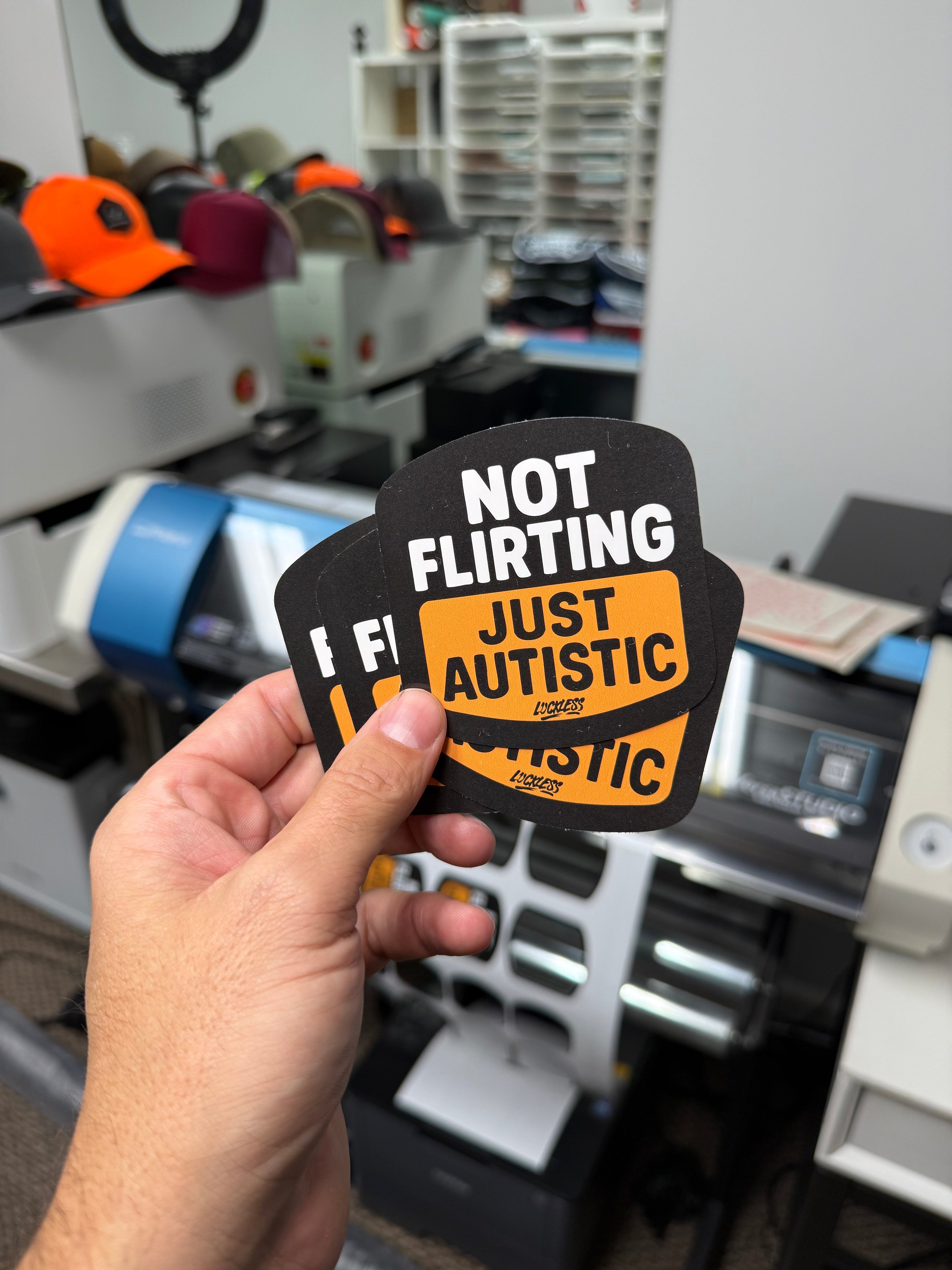Luckless Outfitters Not Flirting Sticker — detail close-up
