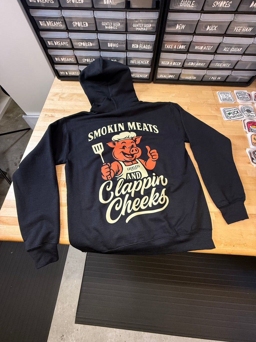 Luckless Outfitters Smokin Meats and Clappin Cheeks Hoodie — back view