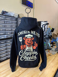 Luckless Outfitters Smokin Meats and Clappin Cheeks Hoodie — detail close-up