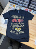 Luckless Outfitters Sketchy for Deviled Eggs Tee — detail close-up