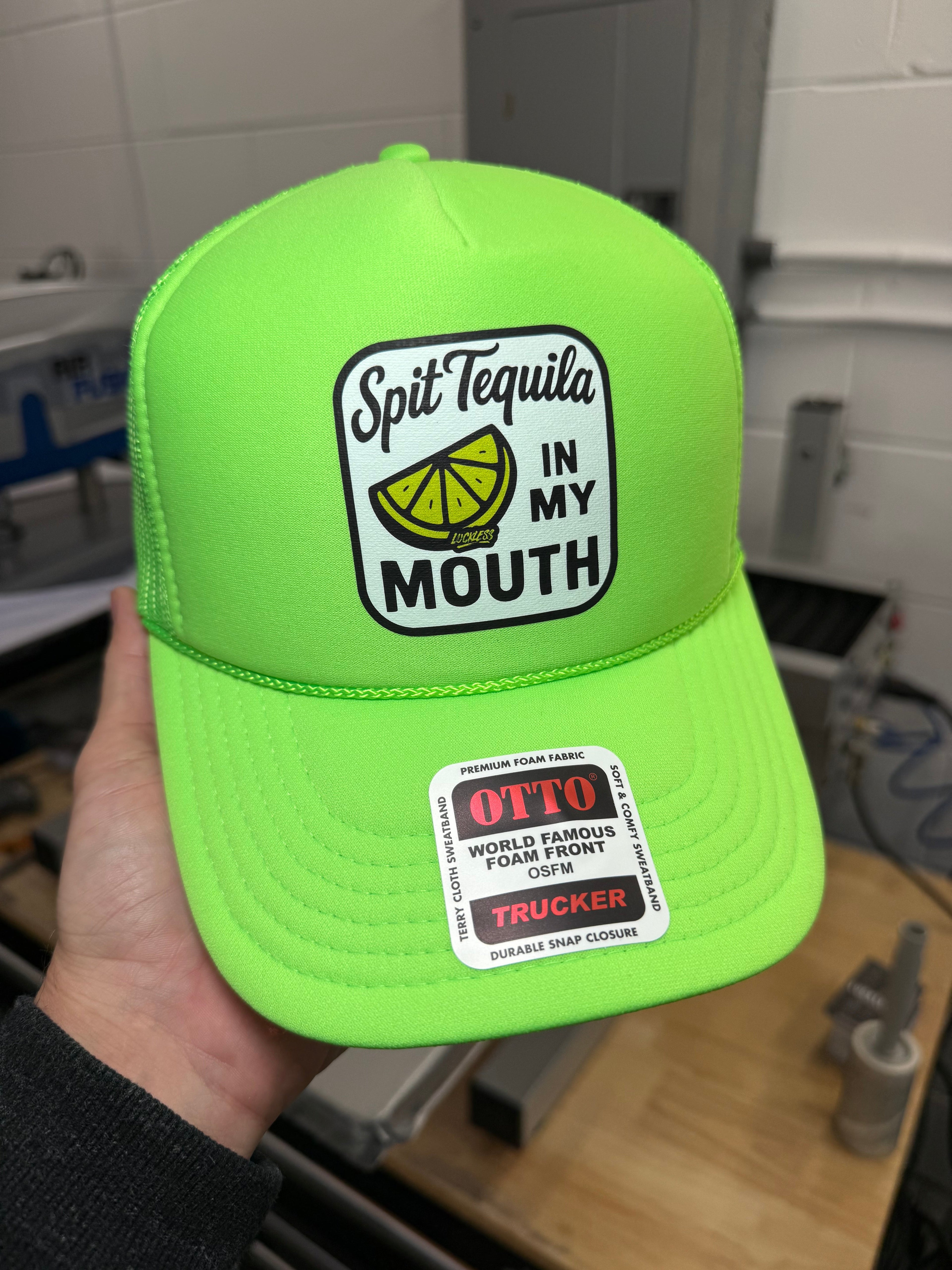 Luckless Outfitters Spit Tequila in My Mouth Trucker Hat — back view