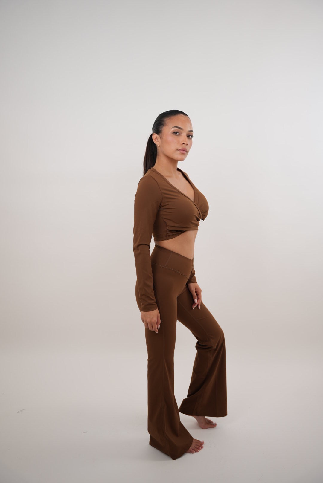 KIMITH BRAND I Am Present Brown Stretch Flare Legging — back view