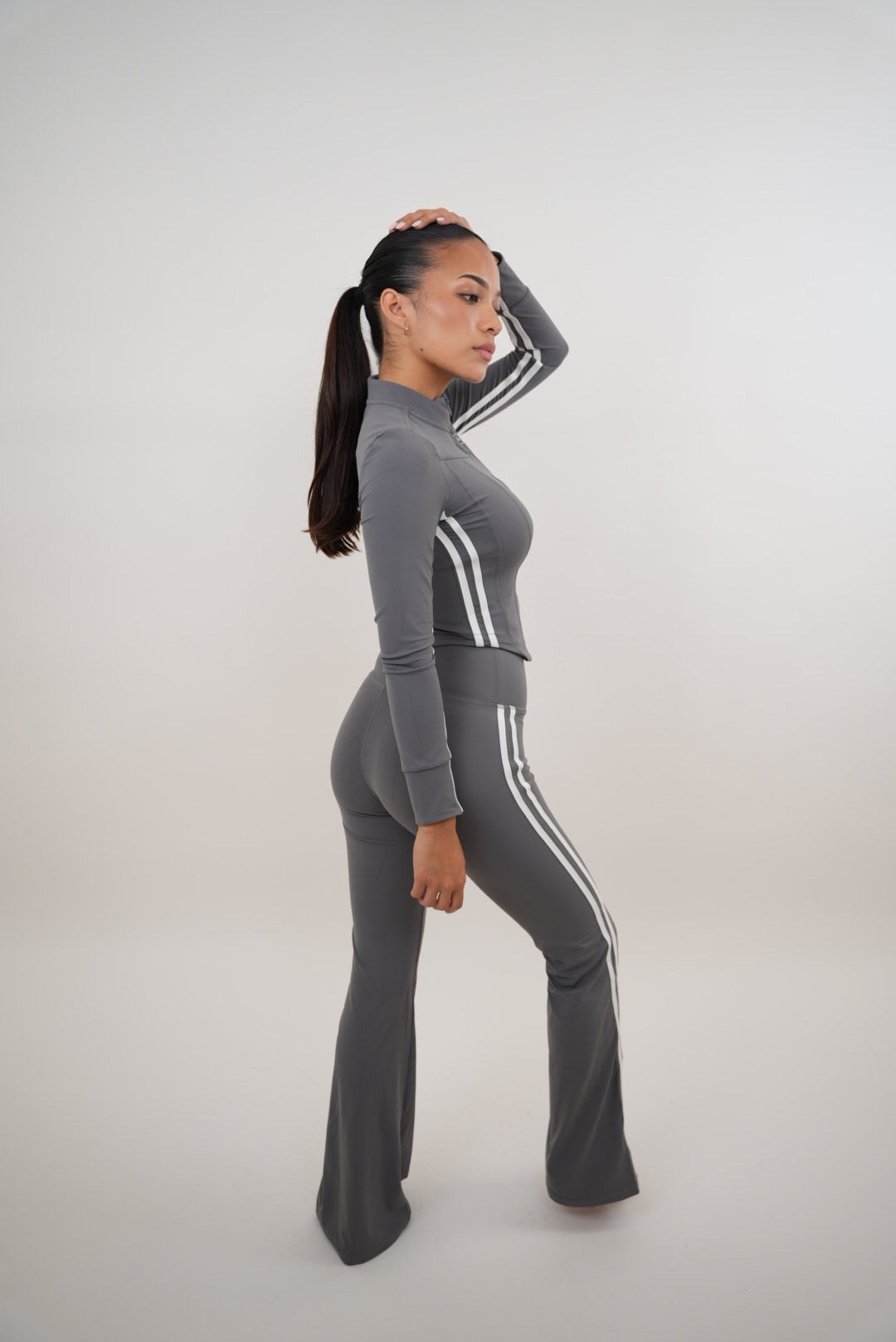 KIMITH BRAND I Am Motivated Gray Flare Pant — detail close-up