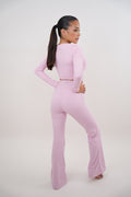 KIMITH BRAND I Am Present Pink Stretch Flare Legging — side view