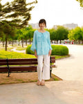 KADOU BOUTIQUE Fancy Border 3/4 Sleeve Top — main product shot