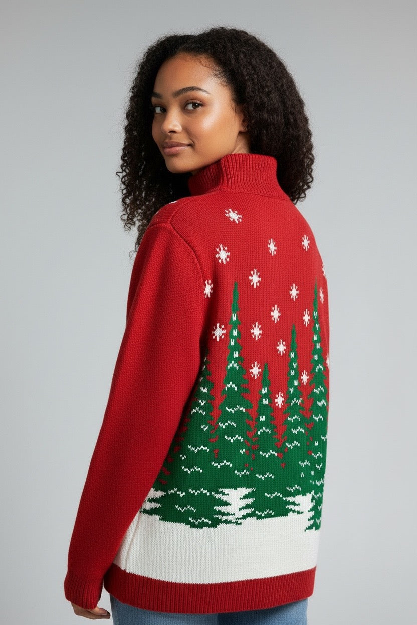 KADOU BOUTIQUE Christmas Red Sweater — detail close-up