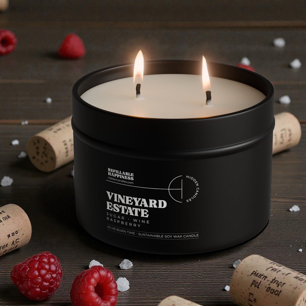 Vineyard Estate Candle 10.6 oz – Red Wine, Raspberry & Vanilla Sugar – Hidden Candles, view 3