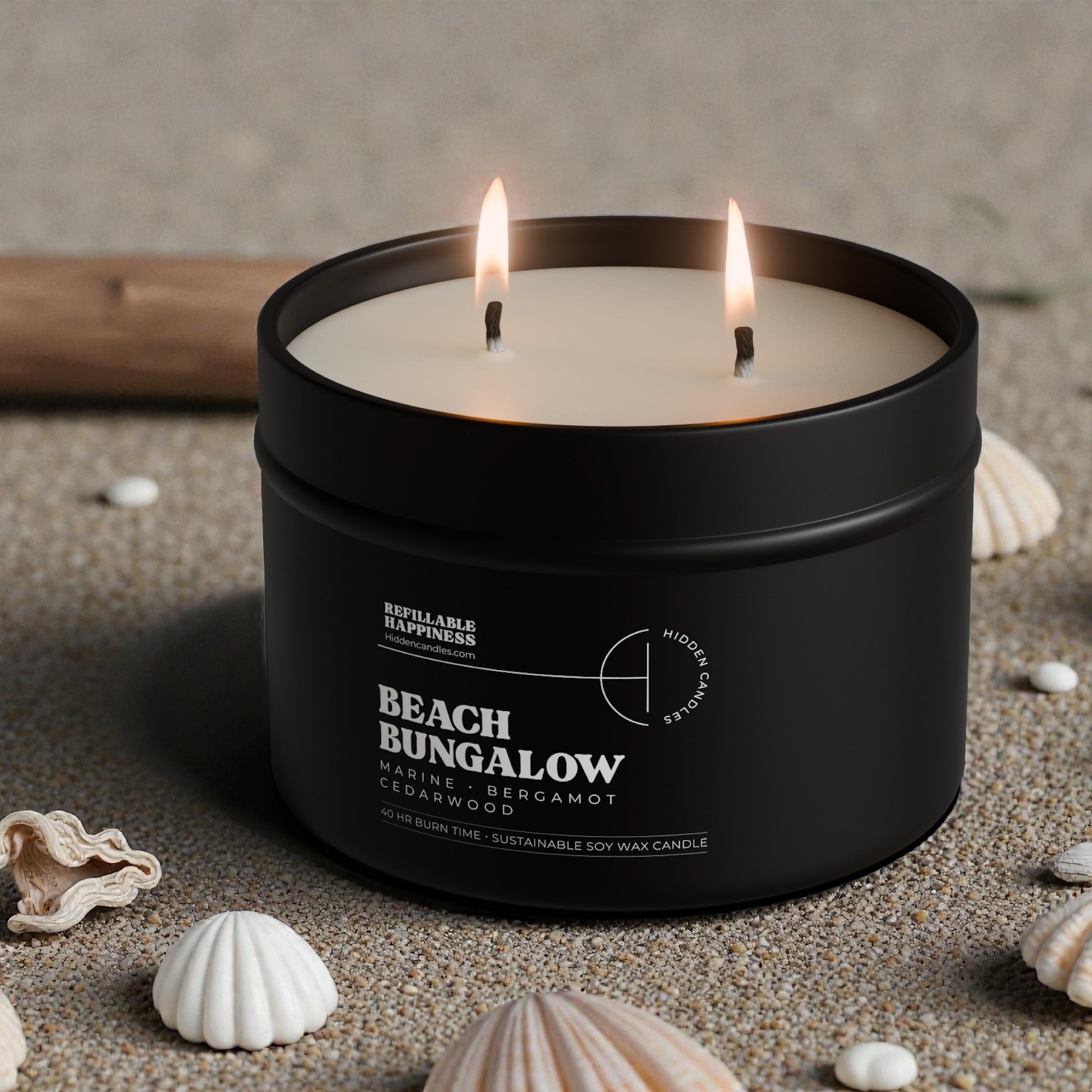 Beach Bungalow Candle 10.6 oz – Marine Air, Driftwood & White Tea – Hidden Candles, view 3