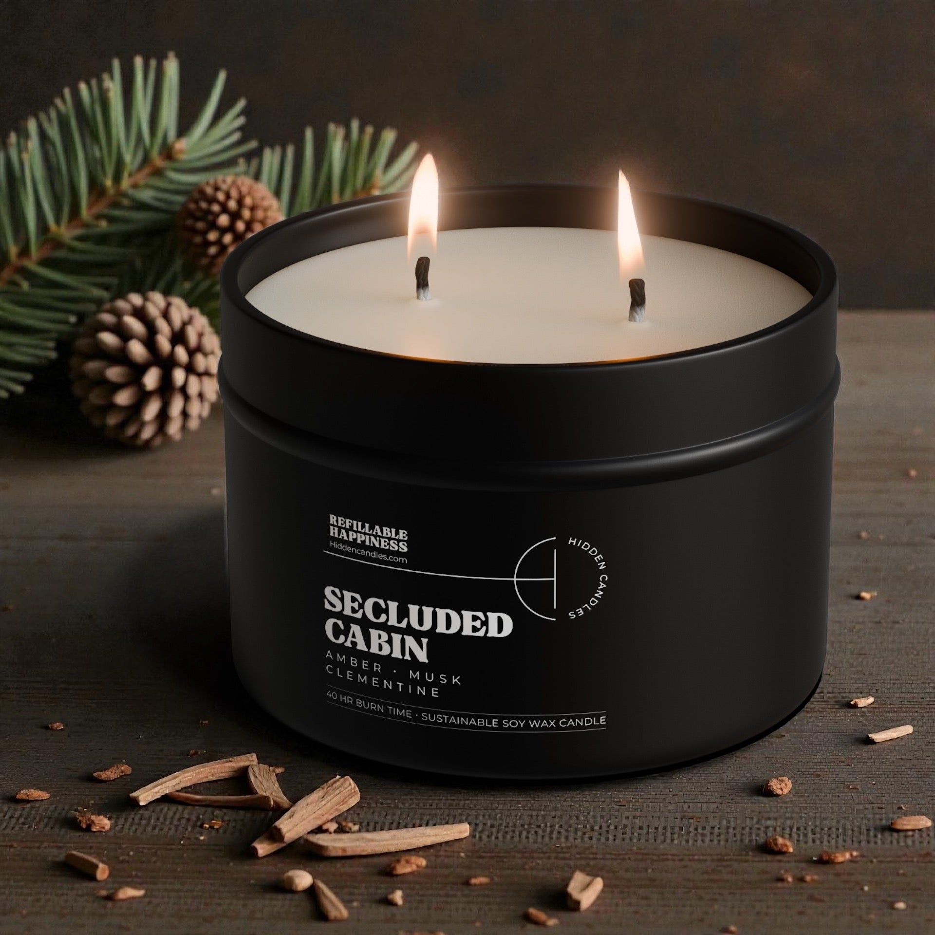 Secluded Cabin Candle 10.6 oz – Bergamot, Cedarwood & Smoked Amber – Hidden Candles, view 3