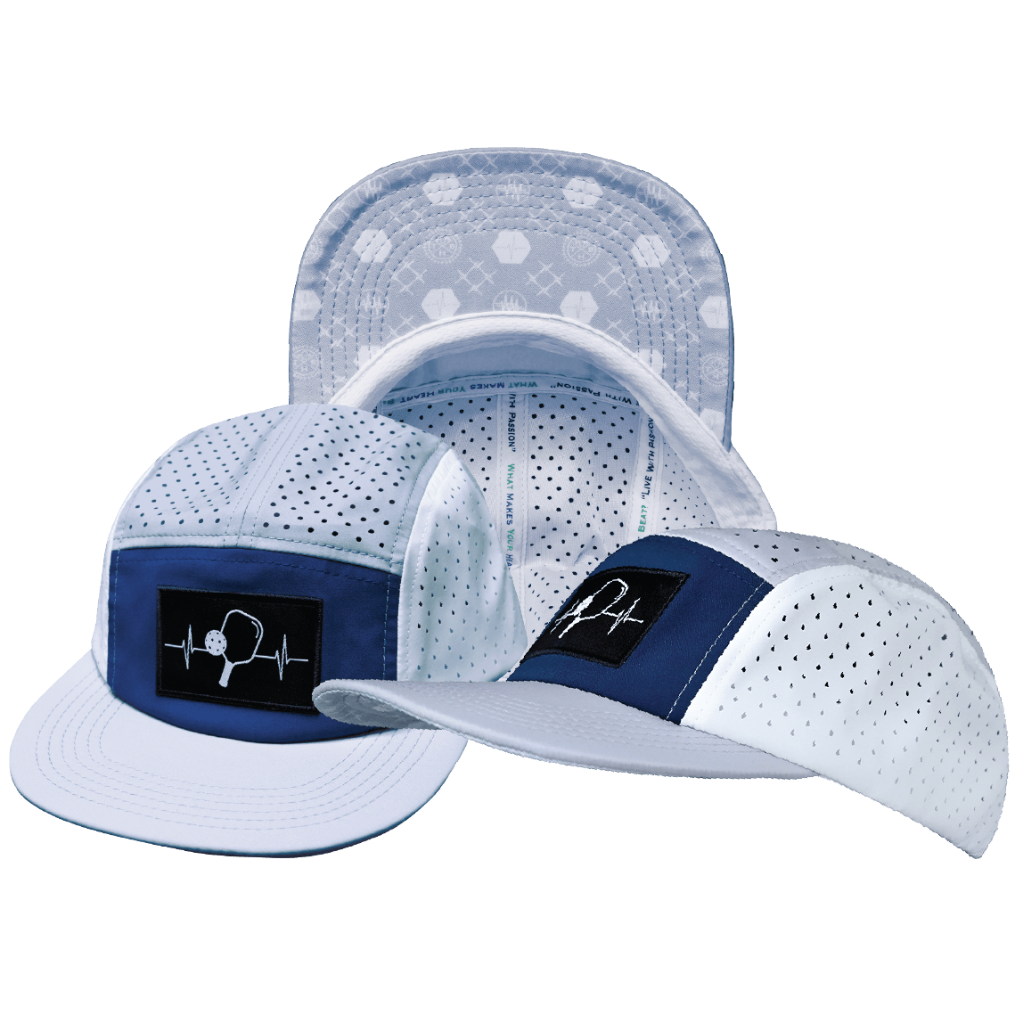 The Heartbeat Brand Pickleball 5 Panel Hat — Gray / Navy / White — main product shot