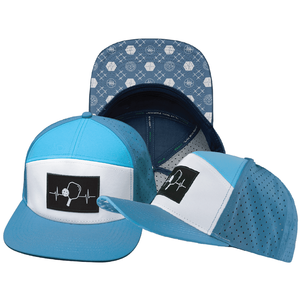 Pickleball Hat - Flat Bill - Light Blue / White / Aqua - Laser Mesh