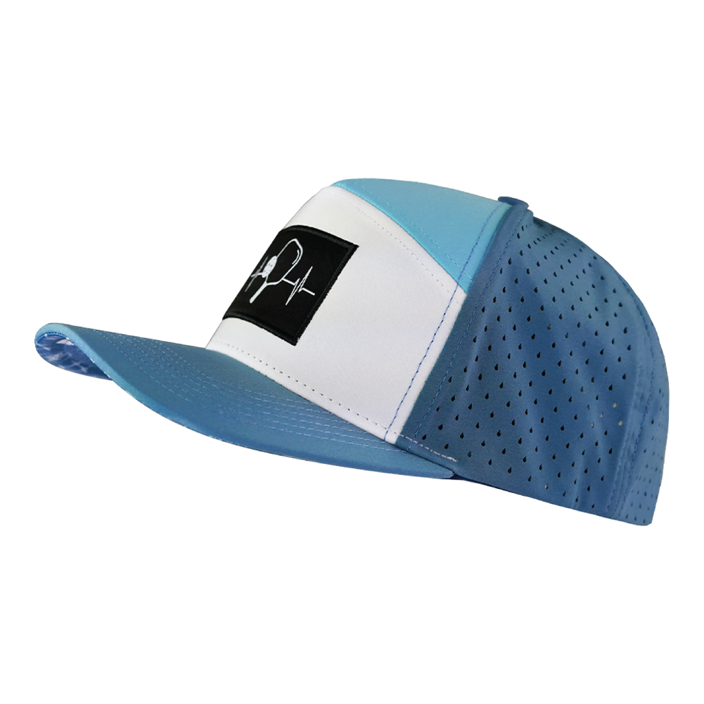 Pickleball Hat - Flat Bill - Light Blue / White / Aqua - Laser Mesh