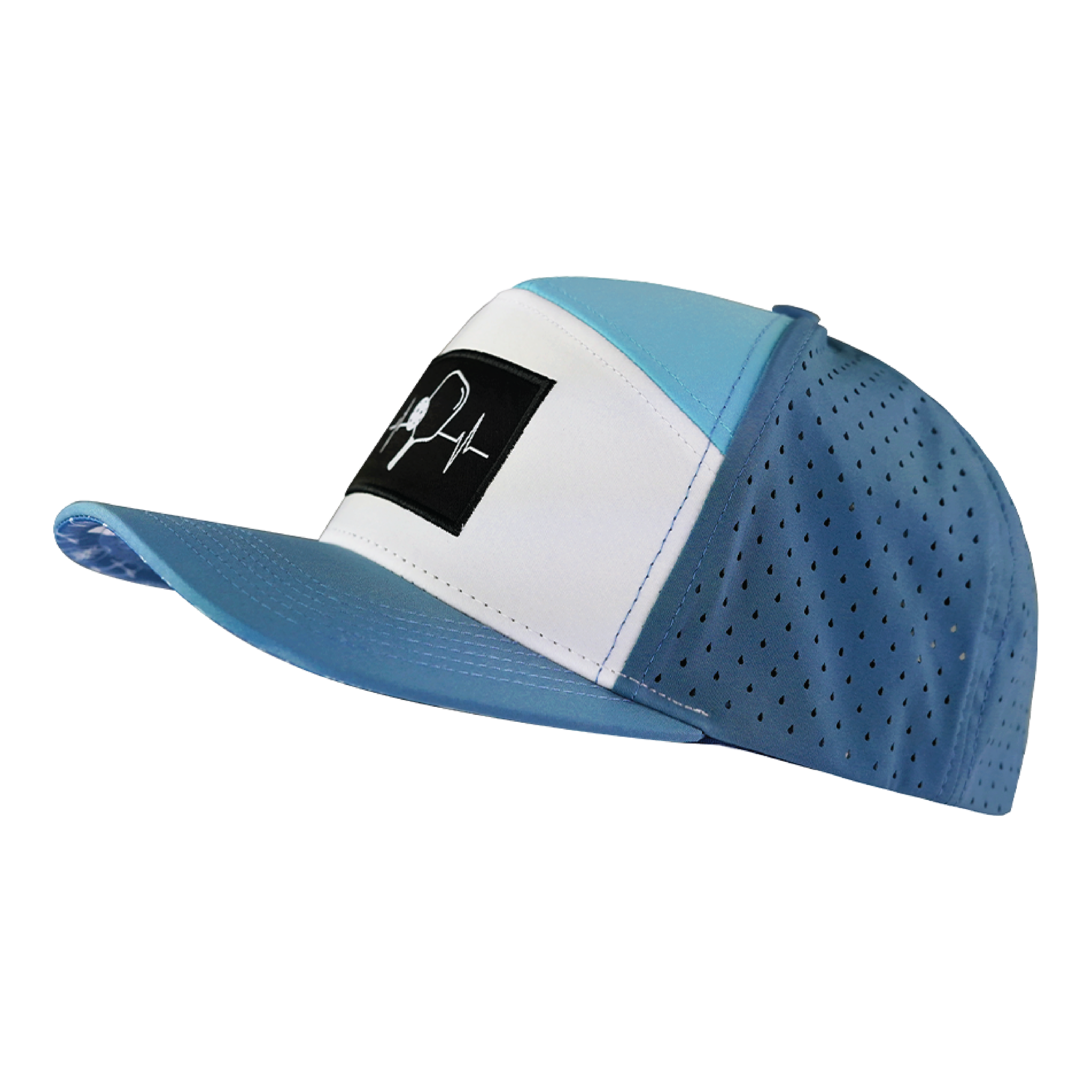 Pickleball Hat - Flat Bill - Light Blue / White / Aqua - Laser Mesh