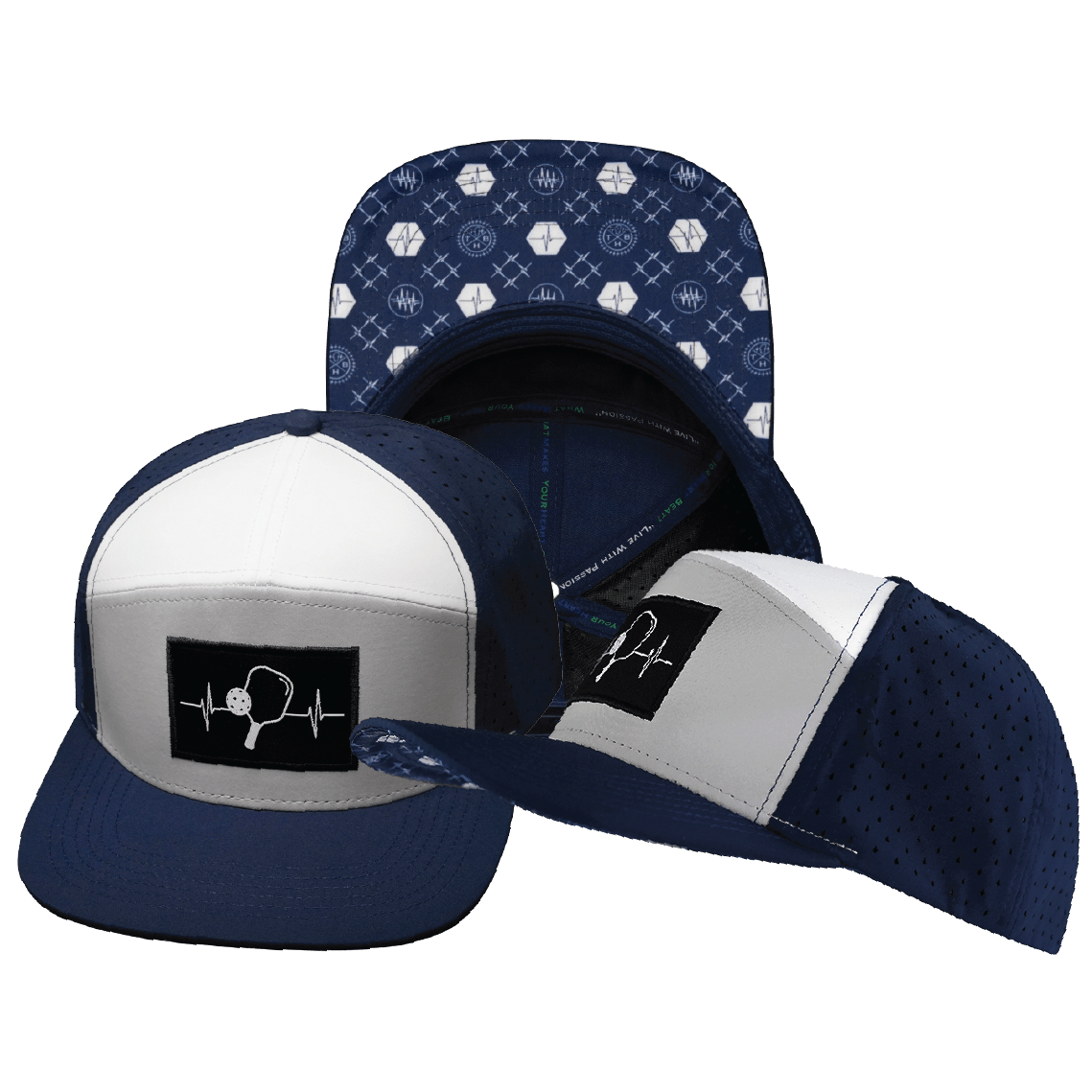 The Heartbeat Brand Pickleball Flat Bill Hat — Navy / Gray / White — main product shot
