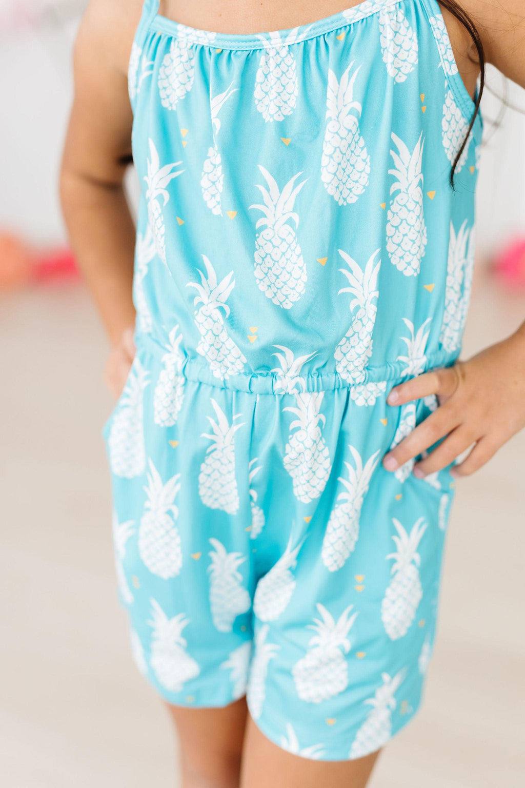 Mila & Rose ® Pineapple Party Strappy Play Romper — detail close-up
