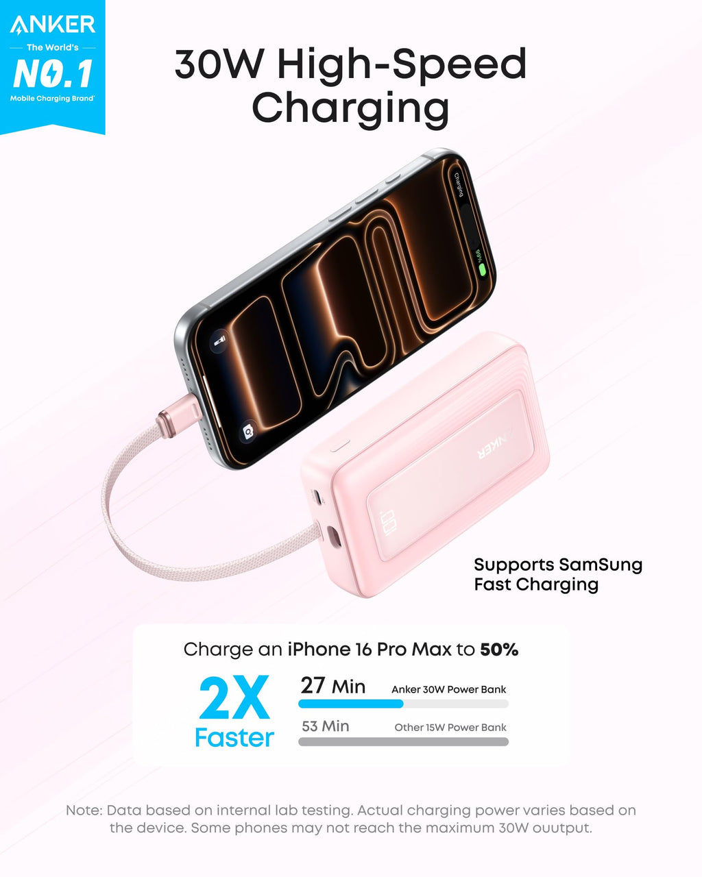 Anker Zolo Power Bank (10K, 30W) with a 5.4-inch (13.7 cm) built-in USB-C cable., view 22