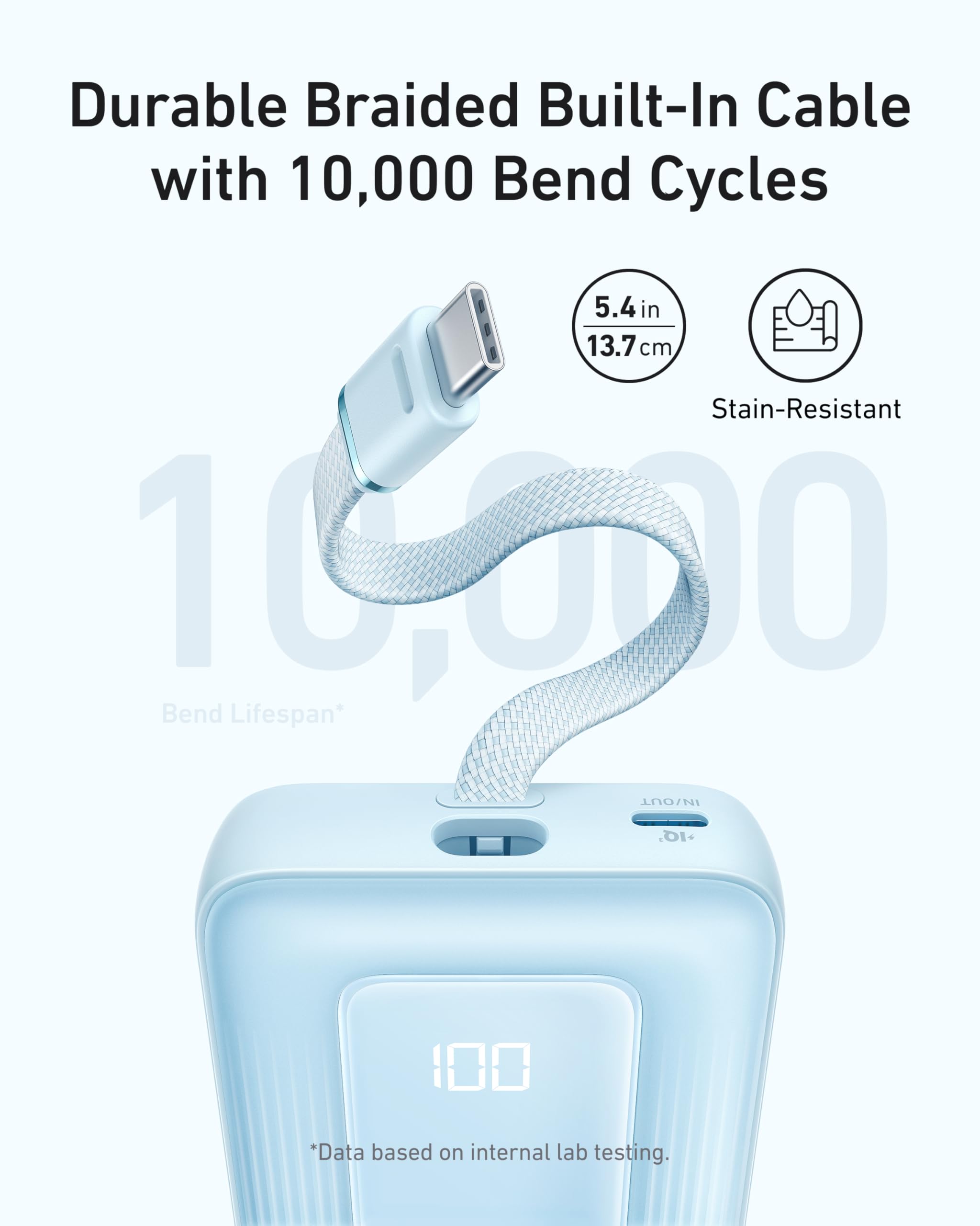 Anker Zolo Power Bank (10K, 30W) with a 5.4-inch (13.7 cm) built-in USB-C cable., view 10