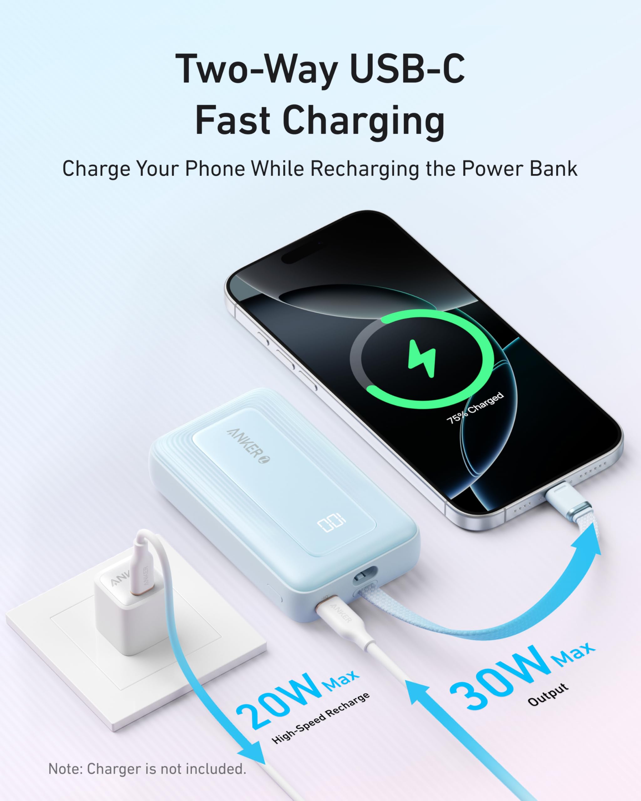 Anker Zolo Power Bank (10K, 30W) with a 5.4-inch (13.7 cm) built-in USB-C cable., view 12