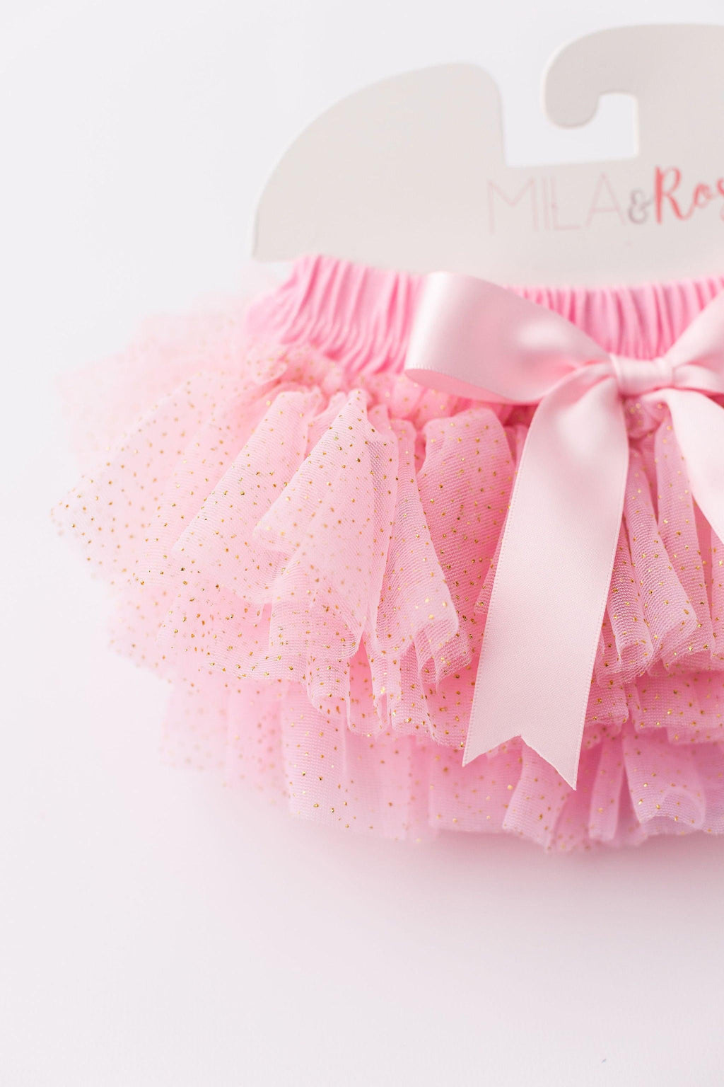 Mila & Rose ® Pink & Gold Glitter Ruffle Tutu Bloomer — detail close-up