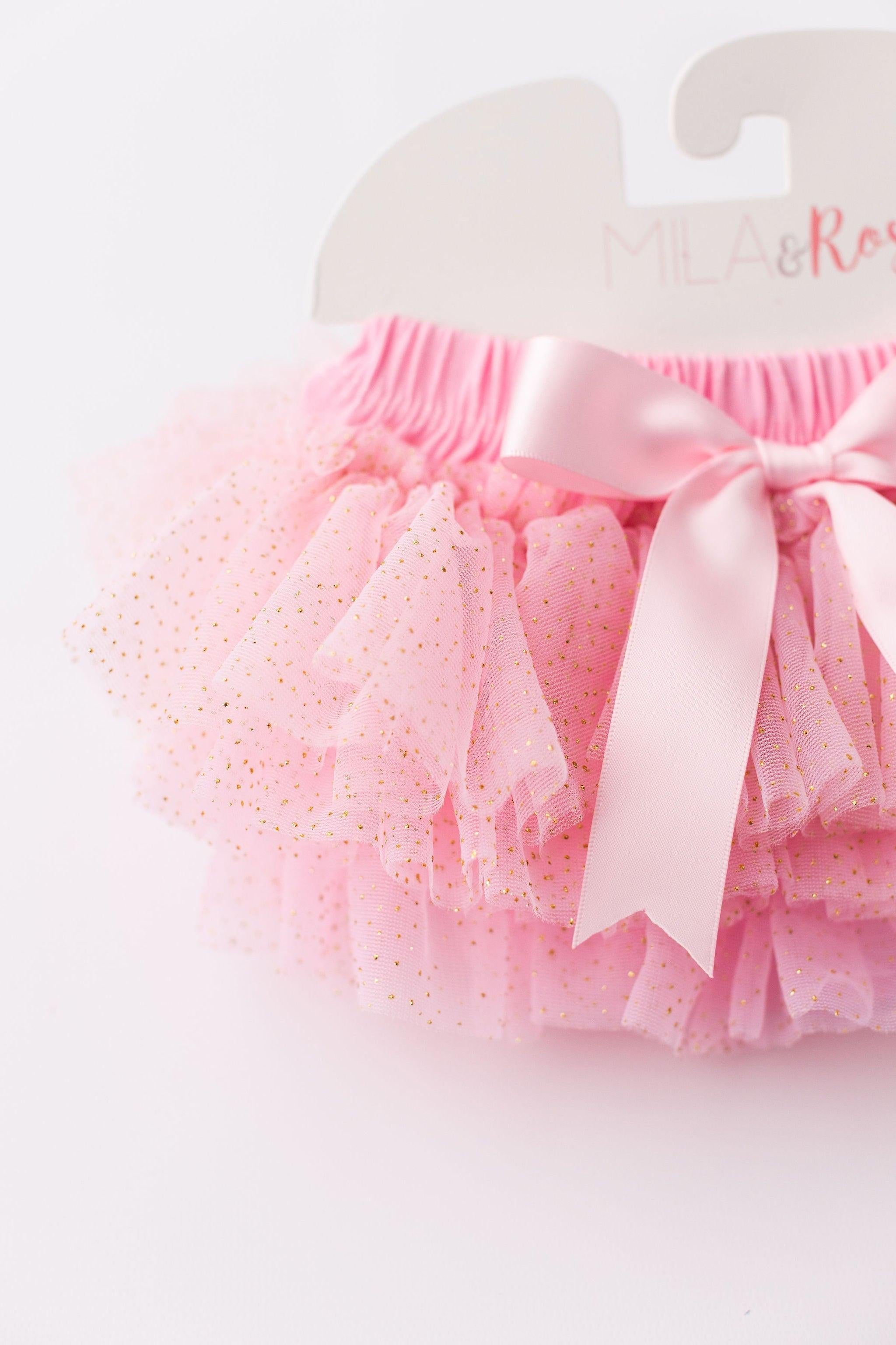 Mila & Rose ® Pink & Gold Glitter Ruffle Tutu Bloomer — detail close-up