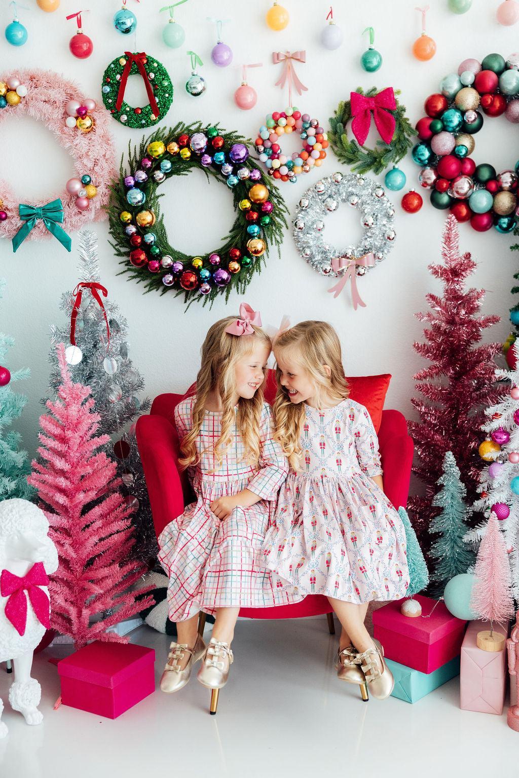 Mila & Rose ® Pink Nutcracker 3/4 Sleeve Pocket Twirl Dress — detail close-up