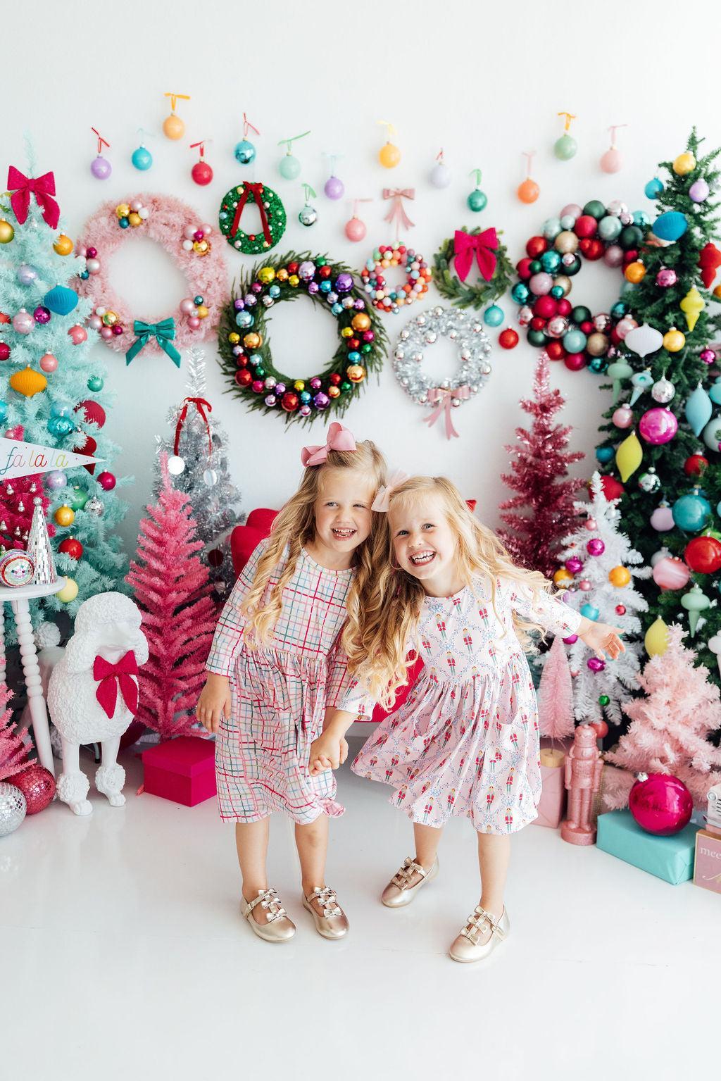 Mila & Rose ® Pink Nutcracker 3/4 Sleeve Pocket Twirl Dress — side view