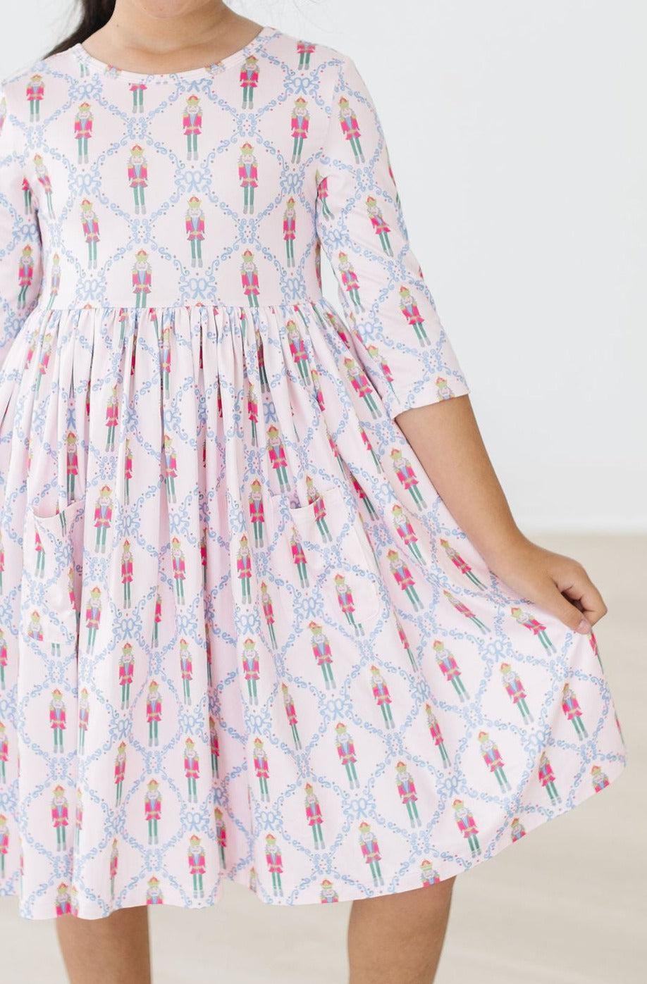Mila & Rose ® Pink Nutcracker 3/4 Sleeve Pocket Twirl Dress — back view