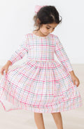 Mila & Rose ® Pink Plaid 3/4 Sleeve Pocket Twirl Dress — main product shot