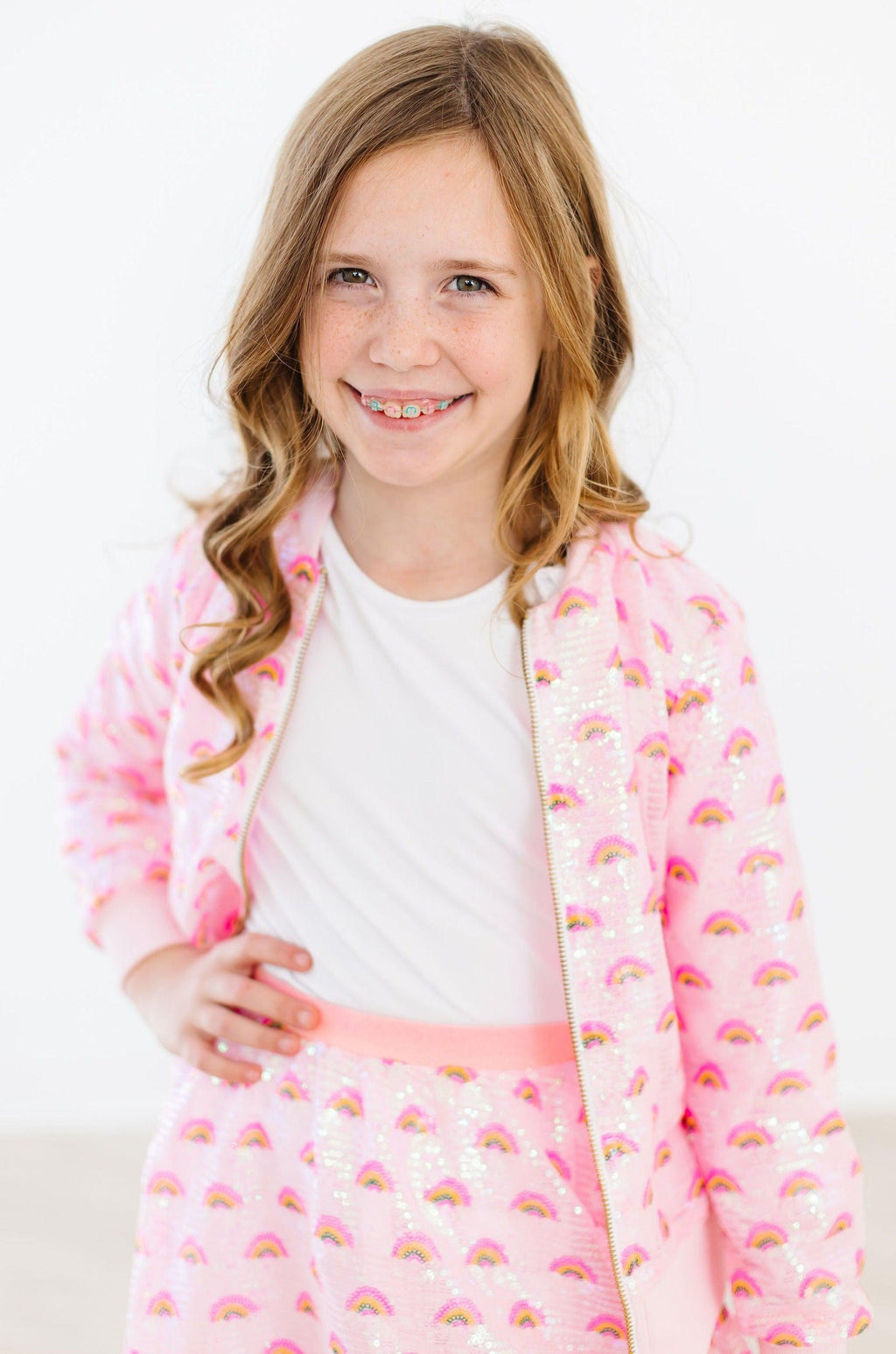 Mila & Rose ® Pink Rainbow Sequin Jacket — detail close-up