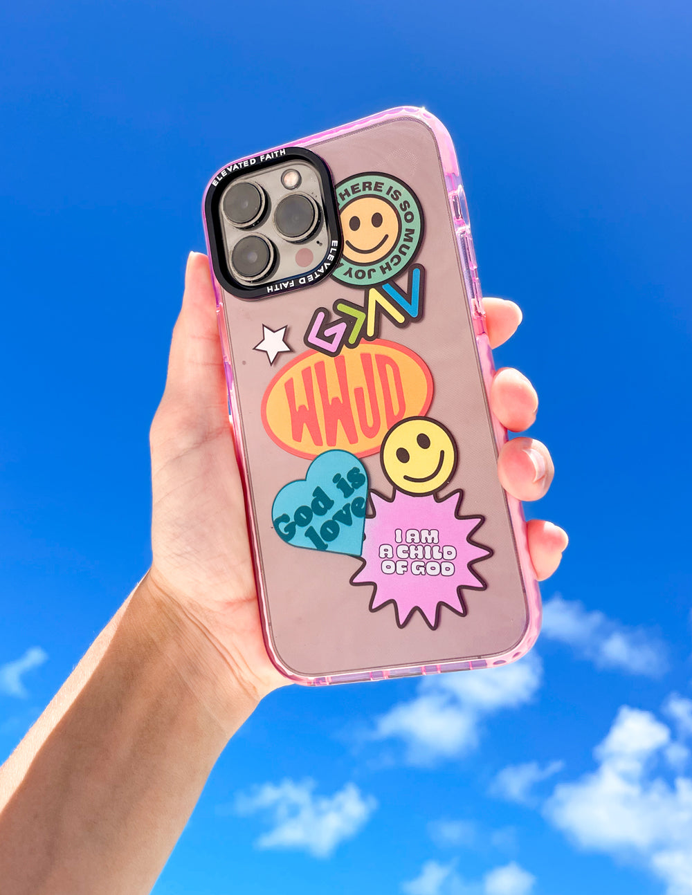 Elevated Faith Pink Sticker Collage Phone Case — detail close-up