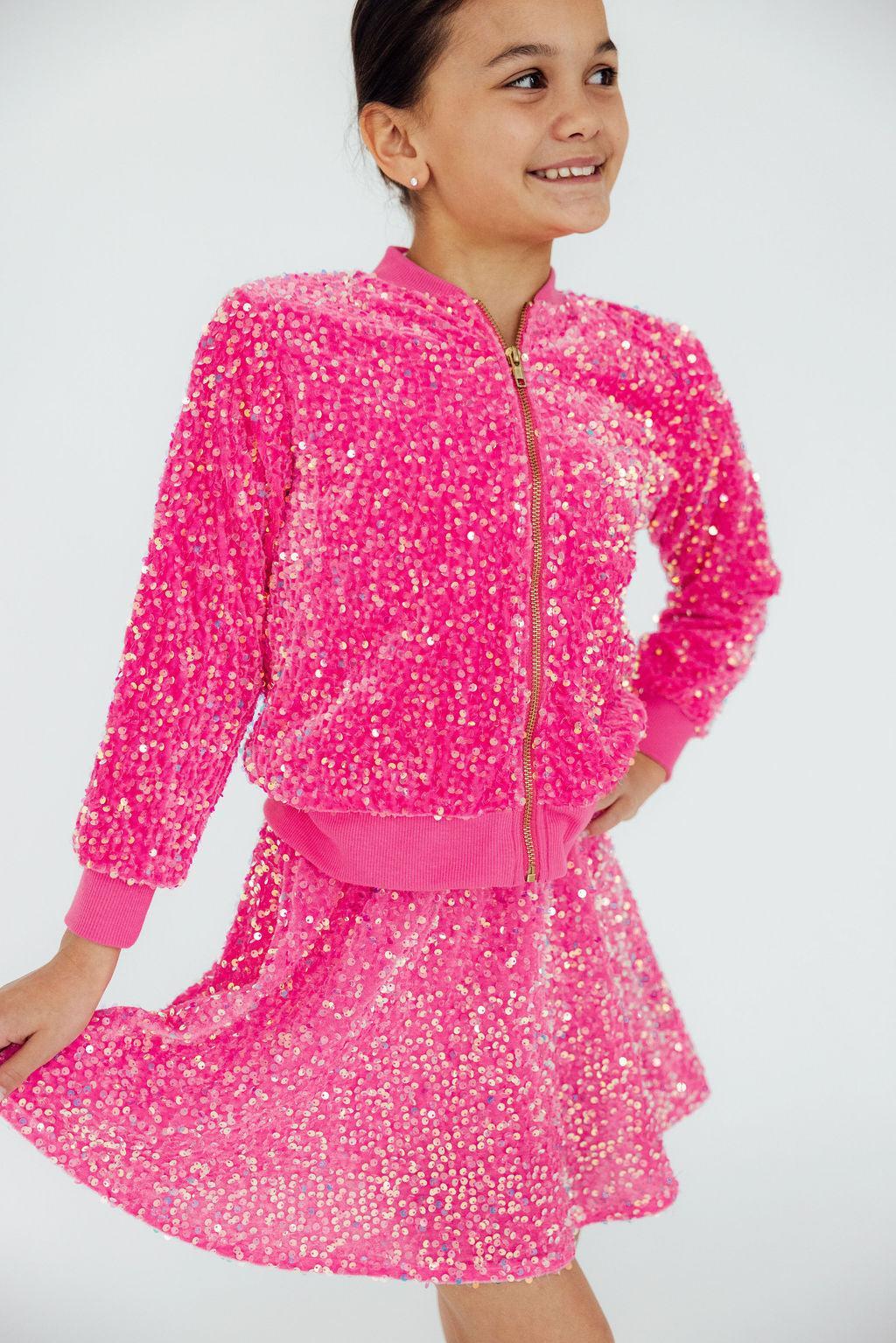 Mila & Rose ® Pink Velvet Sequin Jacket — side view