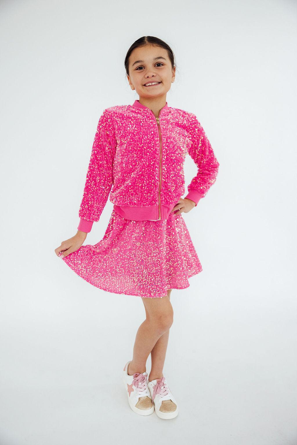 Mila & Rose ® Pink Velvet Sequin Twirl Skort — lifestyle context